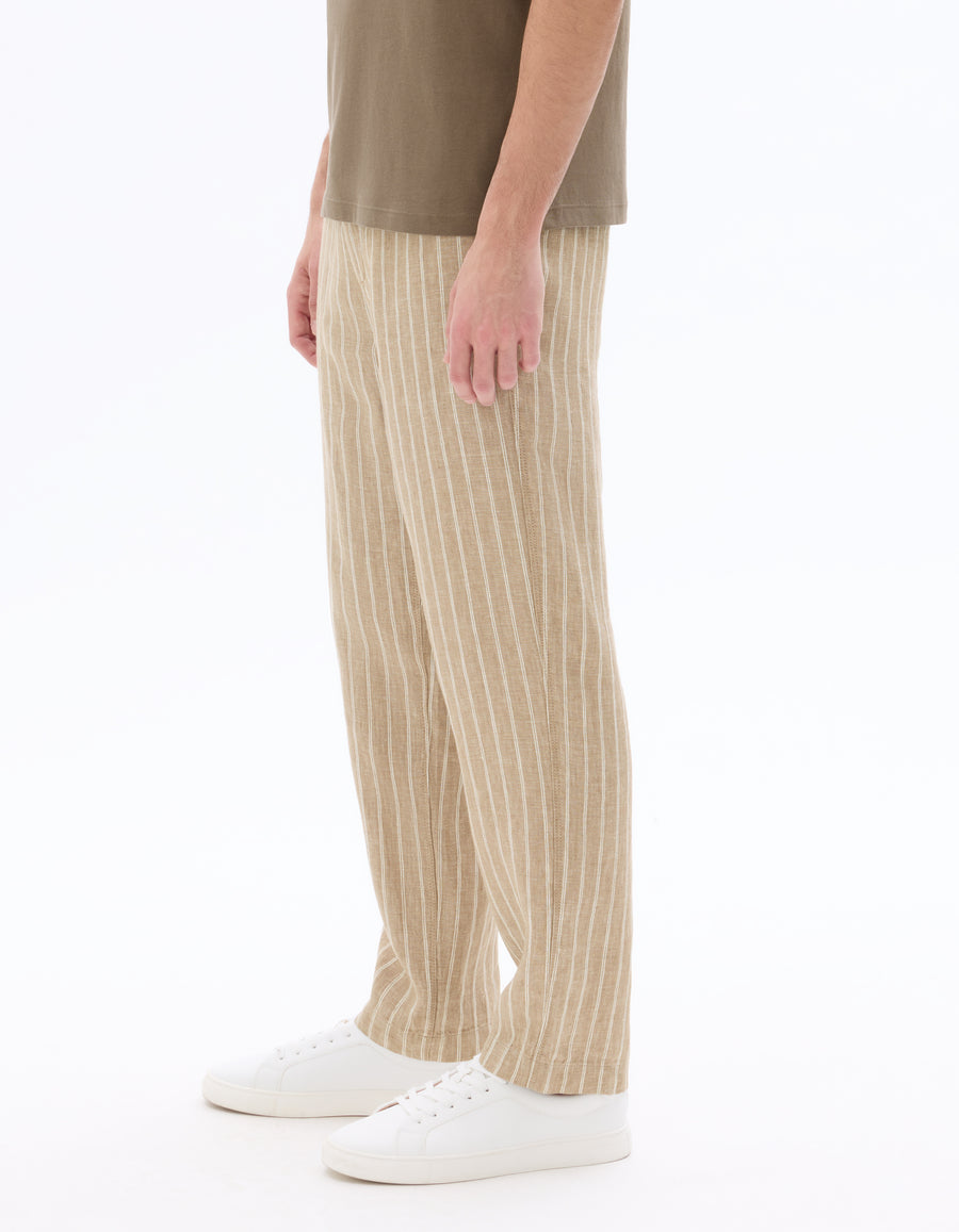 Straight Fit 100% Linen Trousers - Brown