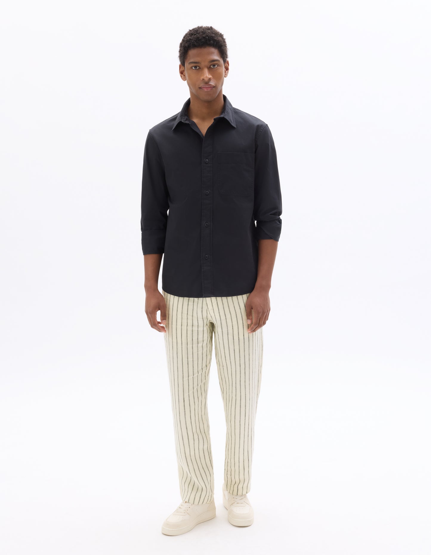 Celio Solid Straight Fit Linen Off-White Trousers