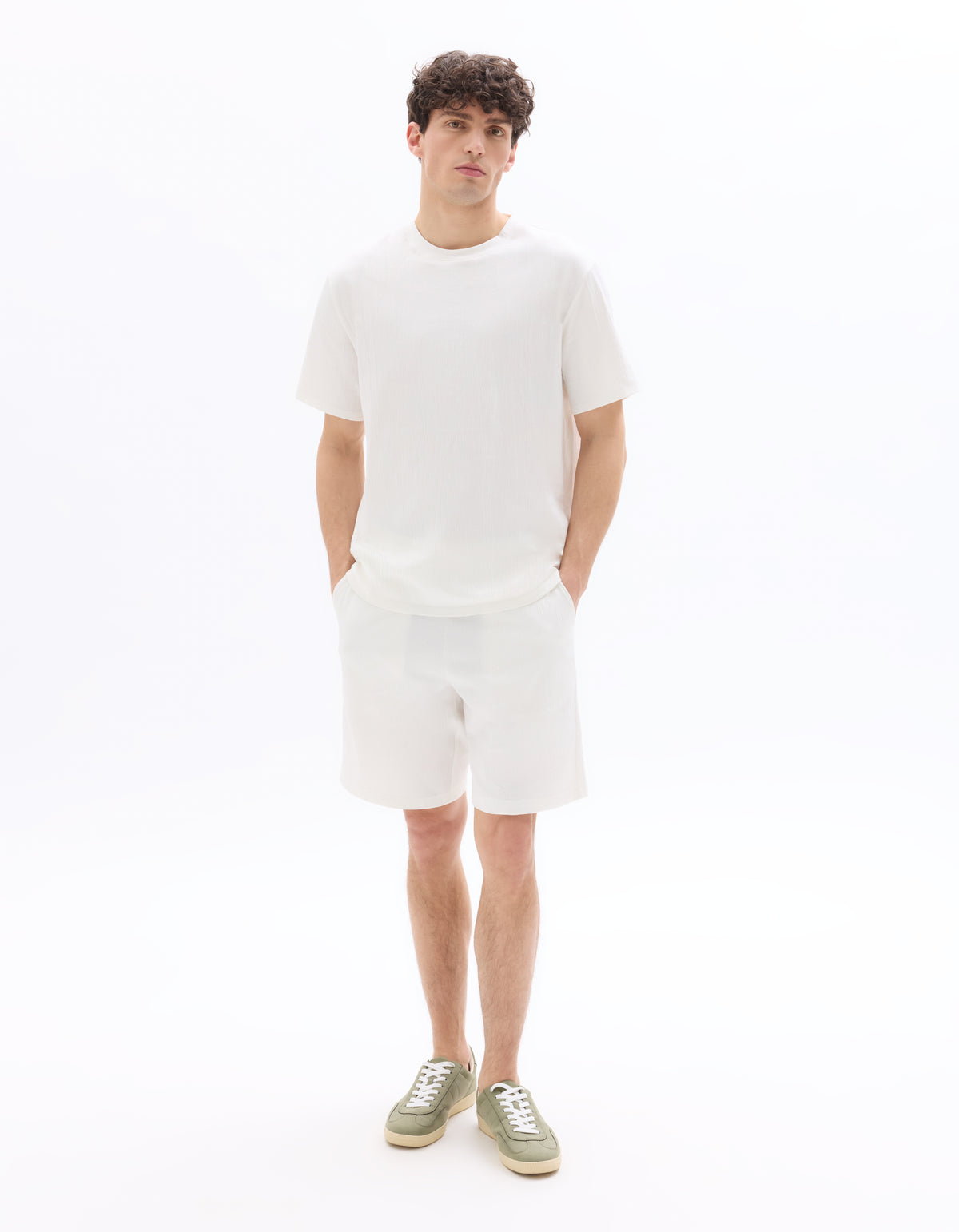 Boxy Fit Cotton Blend Crew Neck T-Shirt - White