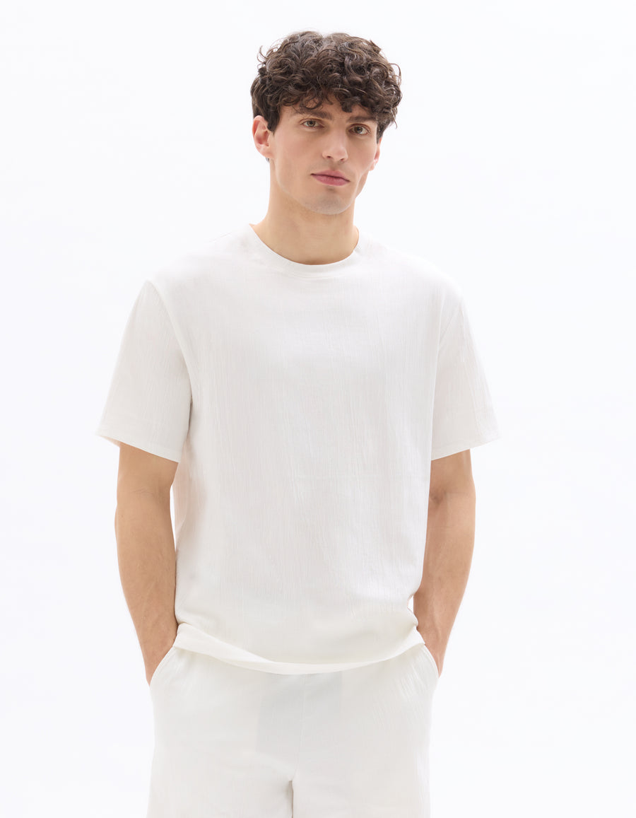 Boxy Fit Cotton Blend Crew Neck T-Shirt - White
