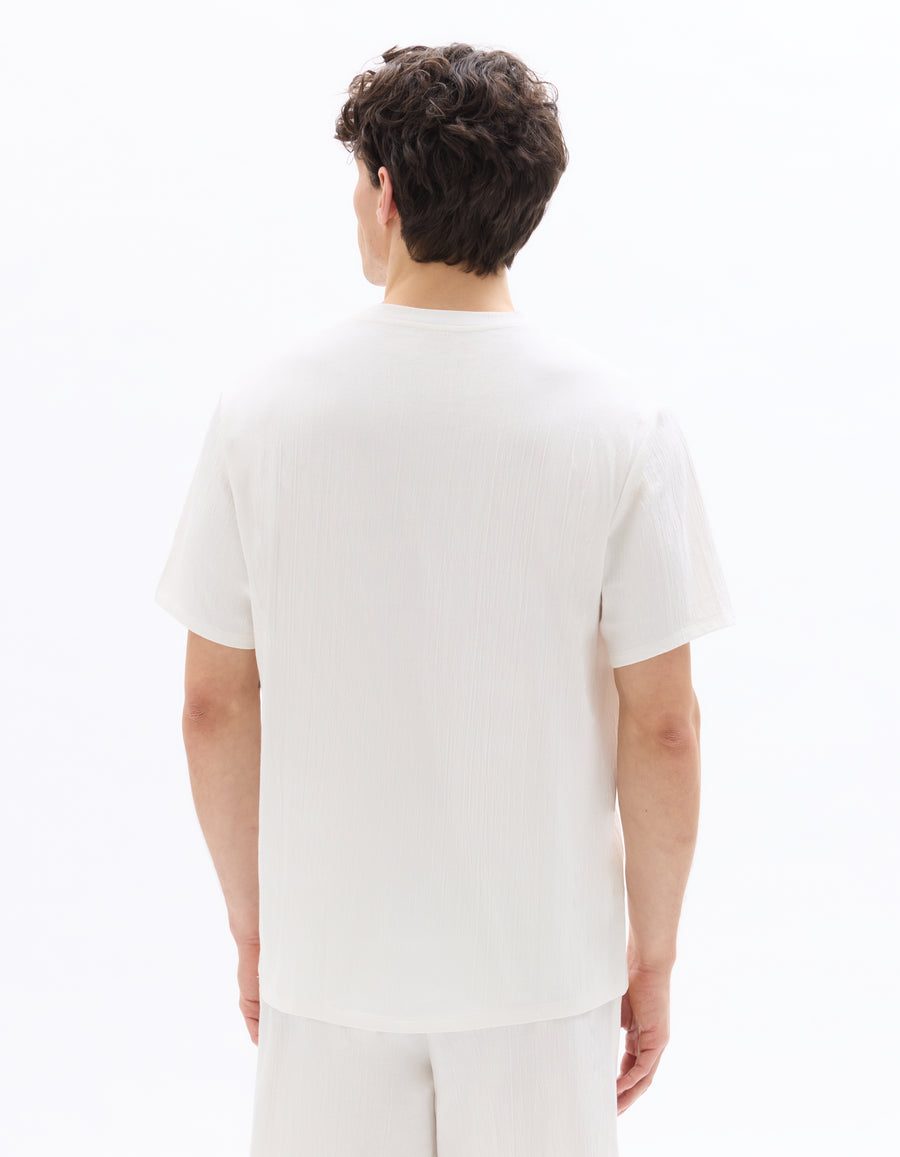 Boxy Fit Cotton Blend Crew Neck T-Shirt - White