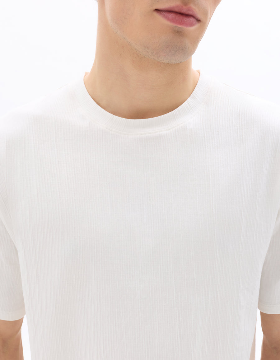 Boxy Fit Cotton Blend Crew Neck T-Shirt - White