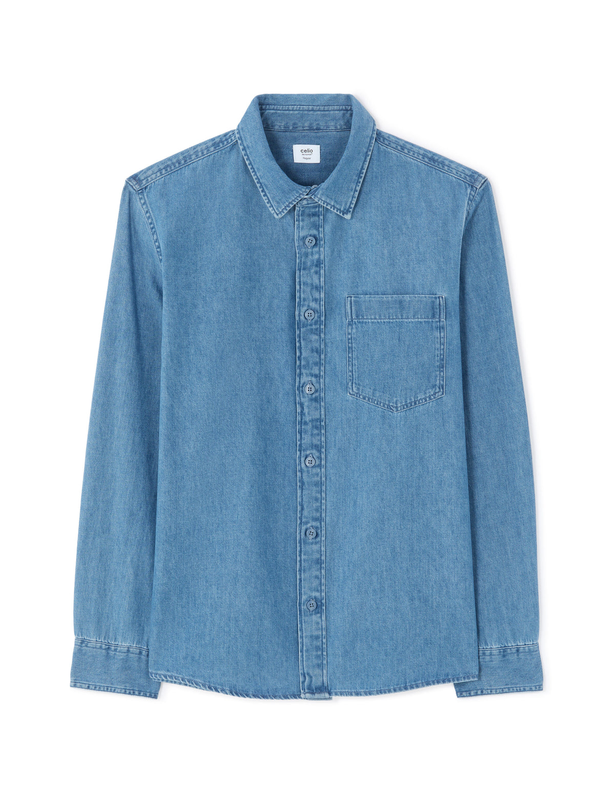 Regular Fit 100% Cotton Solid Spread Collar Shirts - Blue