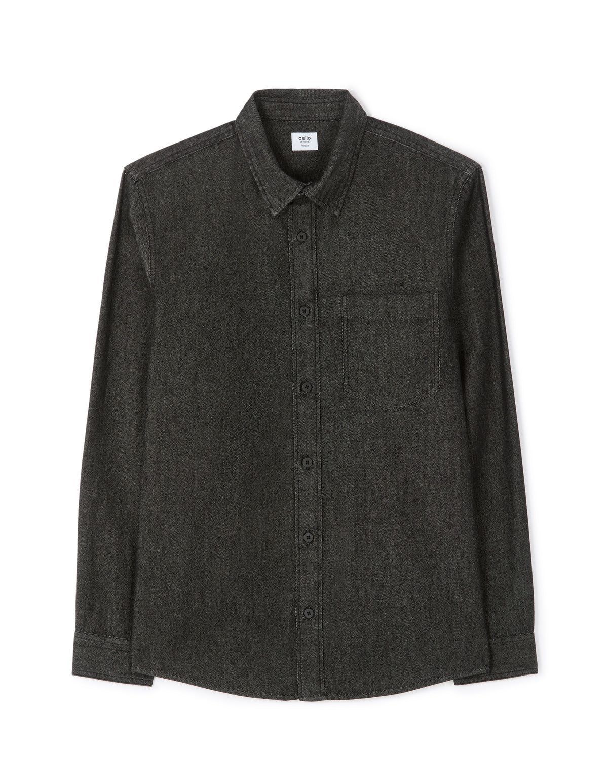 Regular Fit 100% Cotton Spread Collar Shirt - Black