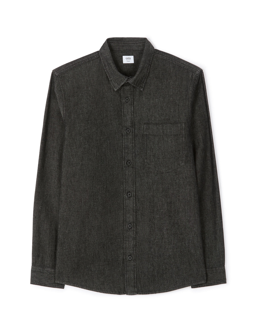Regular Fit 100% Cotton Spread Collar Shirt - Black