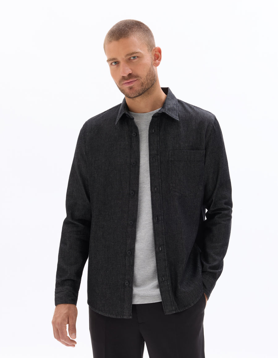 Regular Fit 100% Cotton Spread Collar Shirt - Black