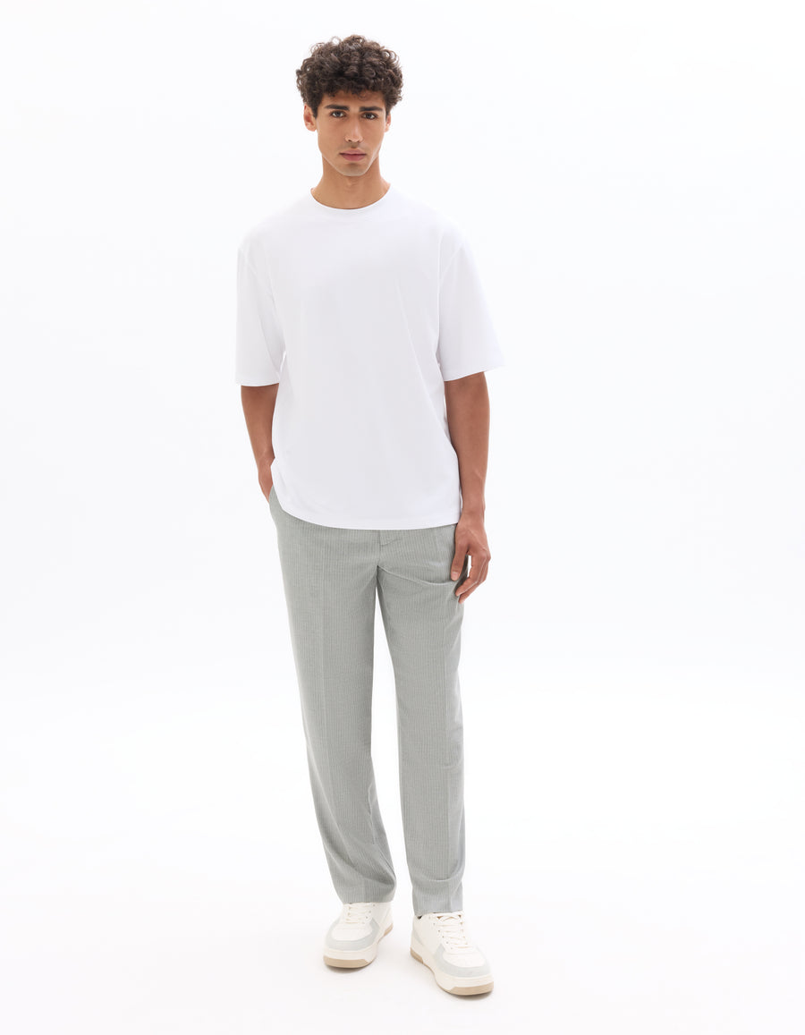 Loose Fit Poly Blend Striped Casual Trouser - Grey
