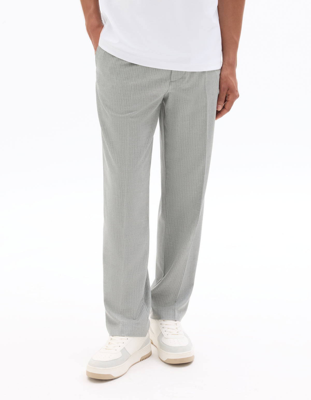 Loose Fit Poly Blend Striped Casual Trouser - Grey