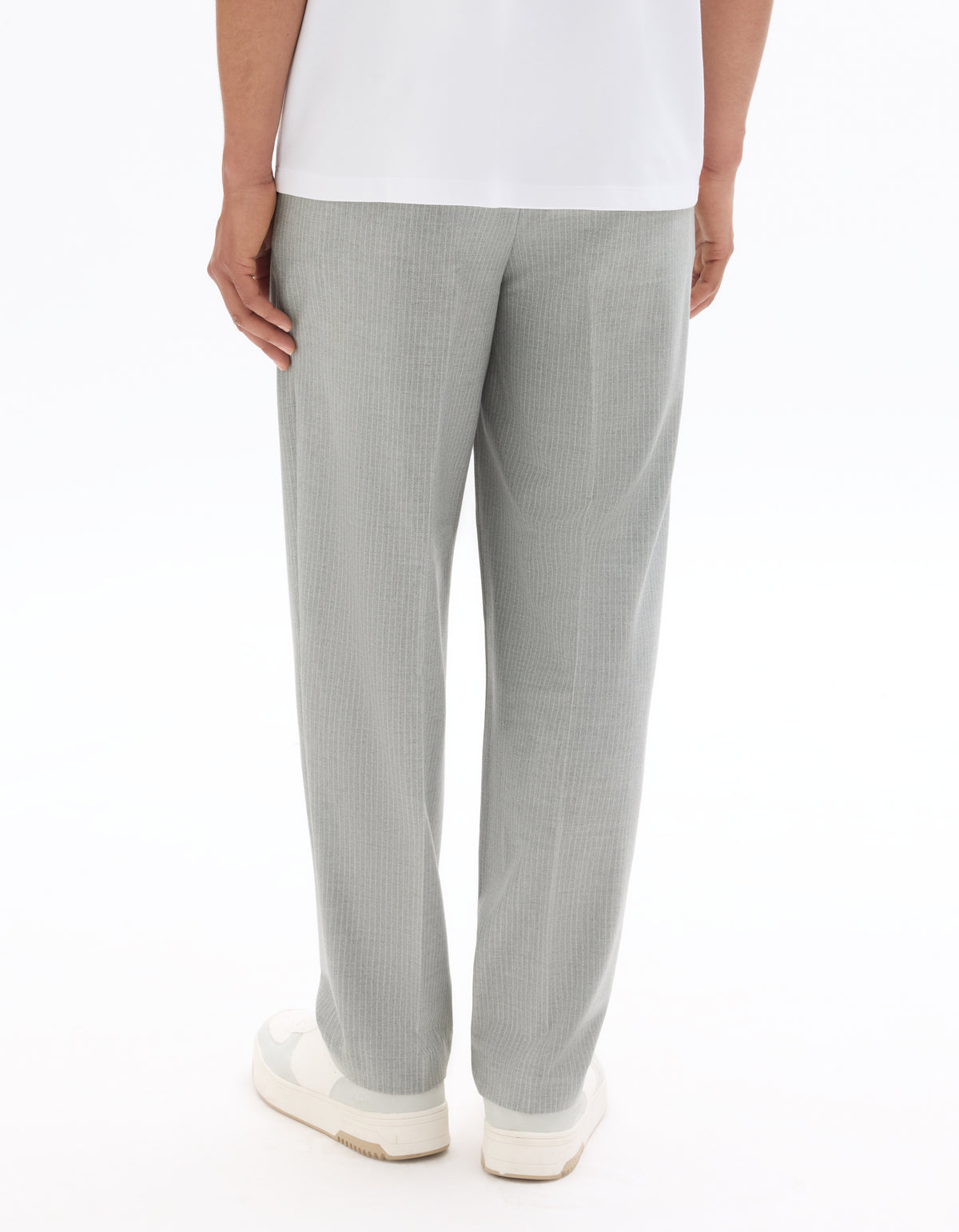 Loose Fit Poly Blend Striped Casual Trouser - Grey