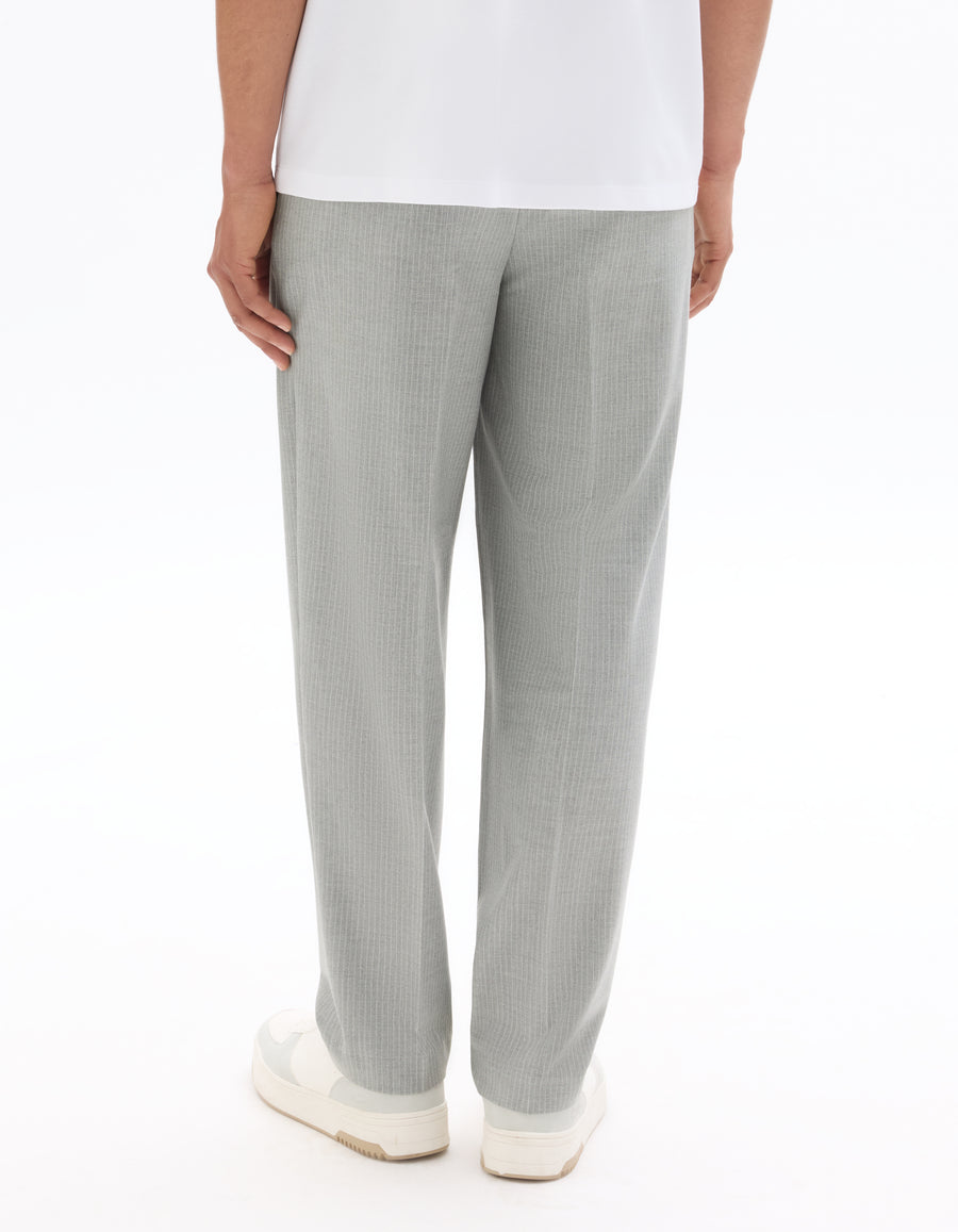 Loose Fit Poly Blend Striped Casual Trouser - Grey