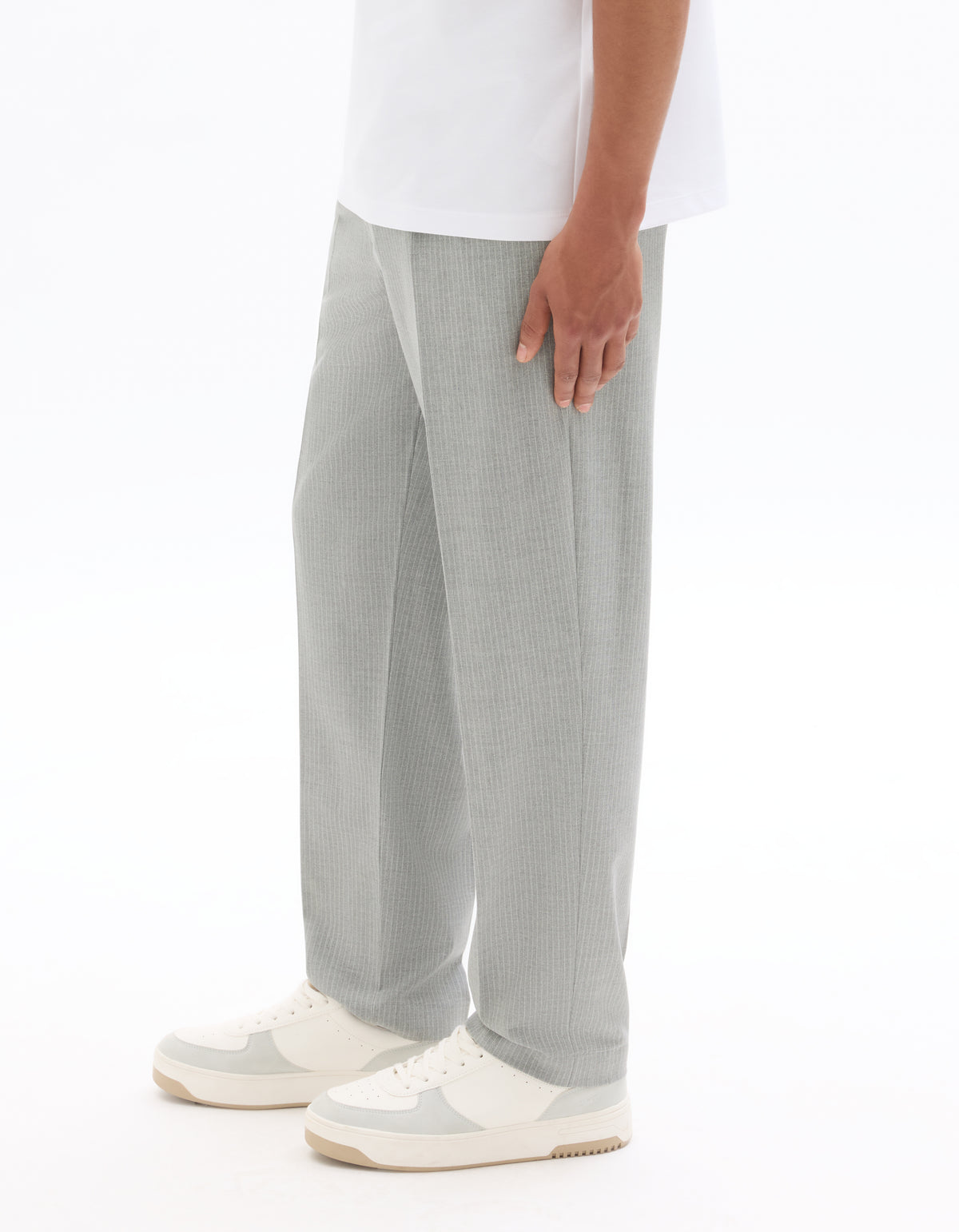 Loose Fit Poly Blend Striped Casual Trouser - Grey