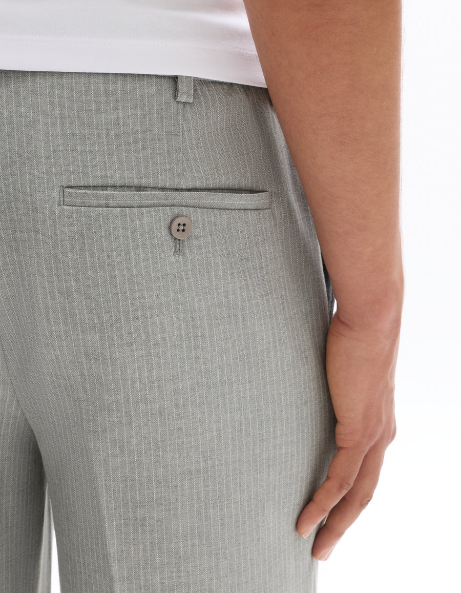Loose Fit Poly Blend Striped Casual Trouser - Grey