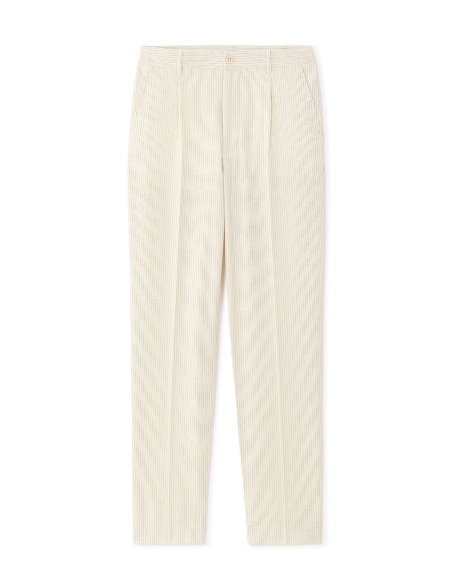 Loose Fit Poly Blend Striped Casual Trouser - Off White