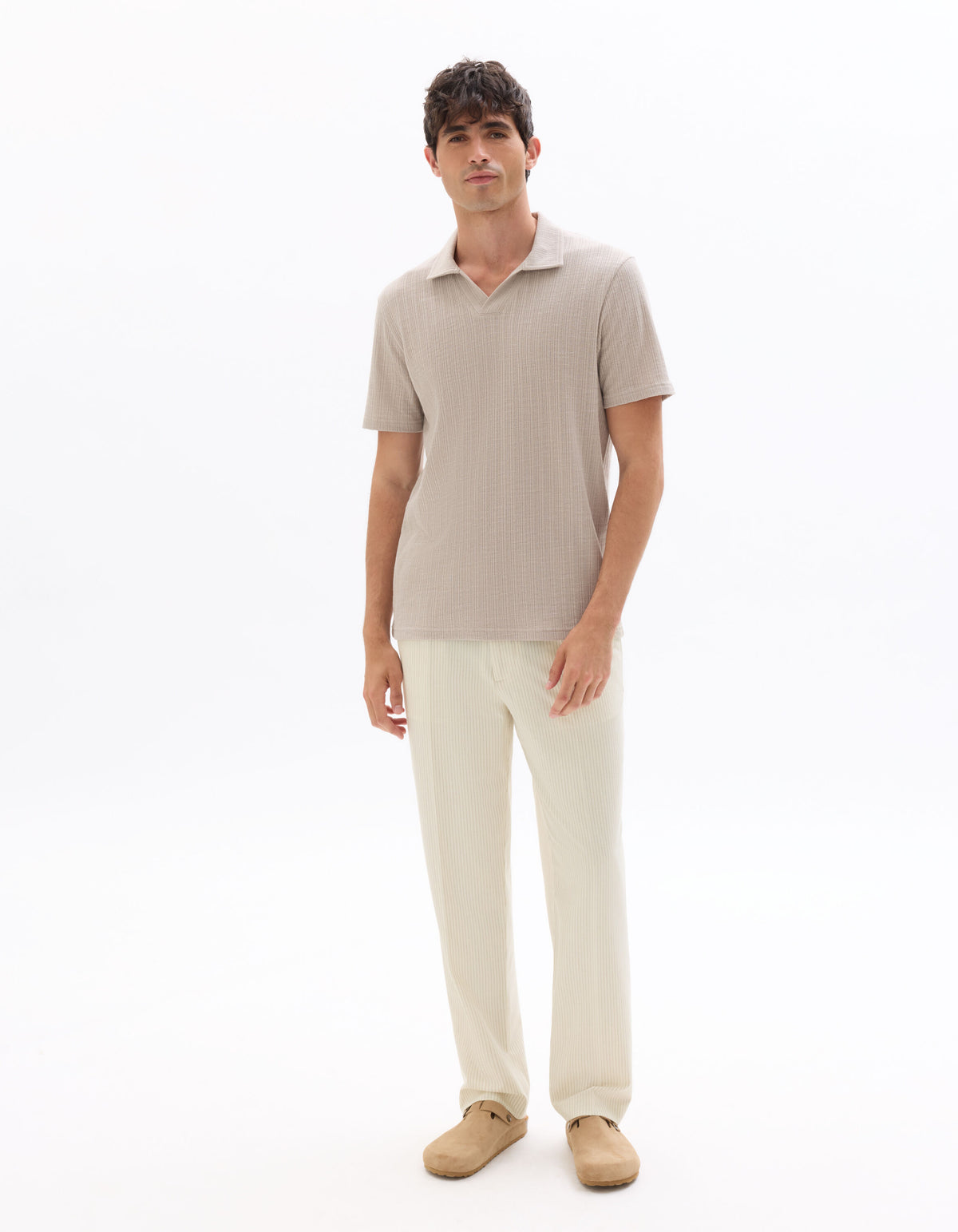 Loose Fit Poly Blend Striped Casual Trouser - Off White