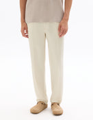 Loose Fit Poly Blend Striped Casual Trouser - Off White