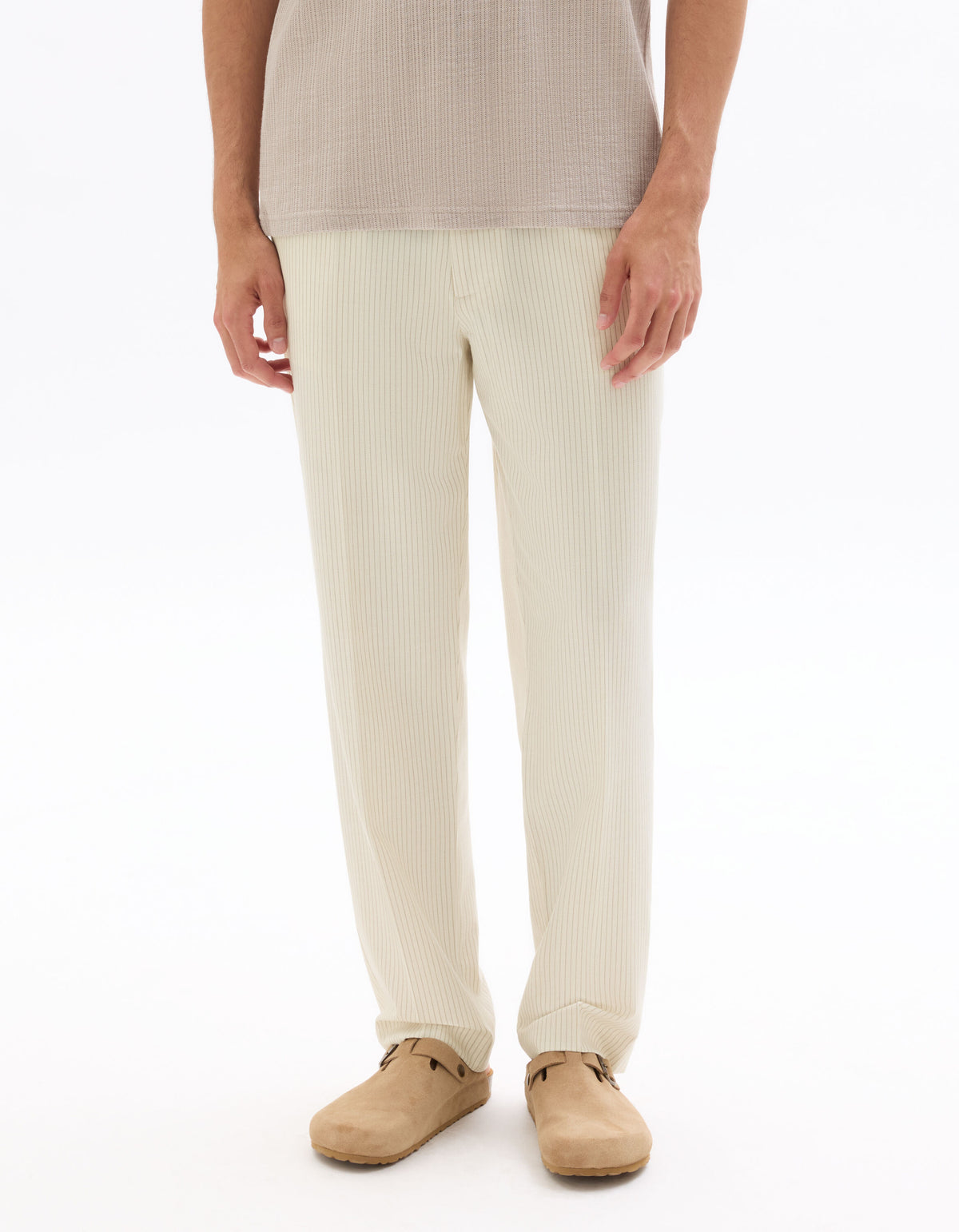 Loose Fit Poly Blend Striped Casual Trouser - Off White