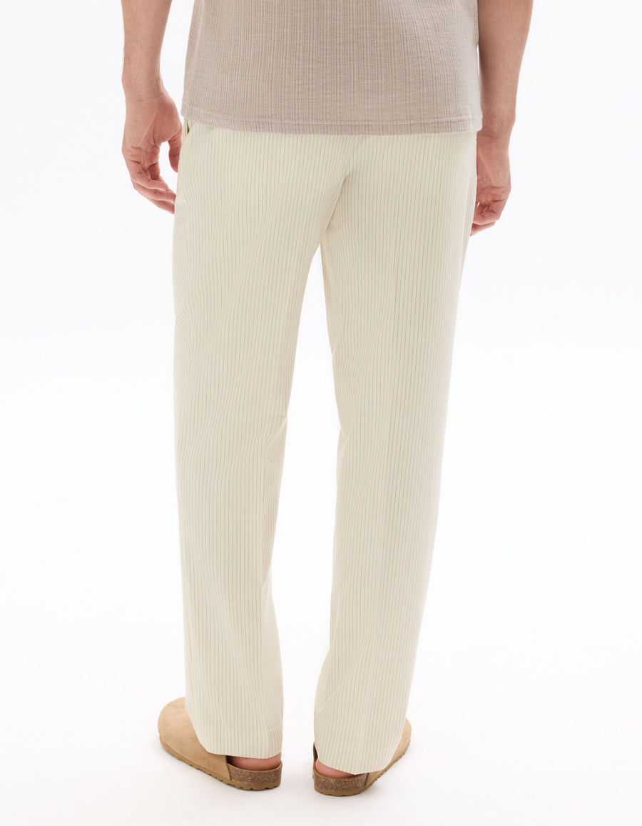 Loose Fit Poly Blend Striped Casual Trouser - Off White