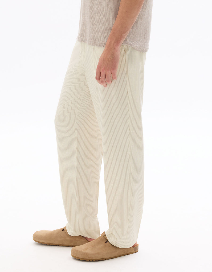 Loose Fit Poly Blend Striped Casual Trouser - Off White