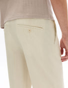 Loose Fit Poly Blend Striped Casual Trouser - Off White