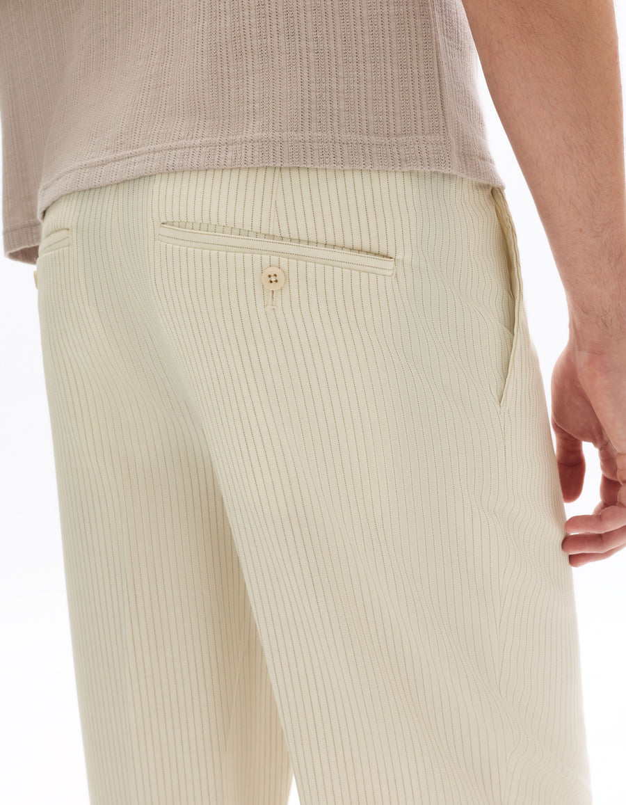 Loose Fit Poly Blend Striped Casual Trouser - Off White