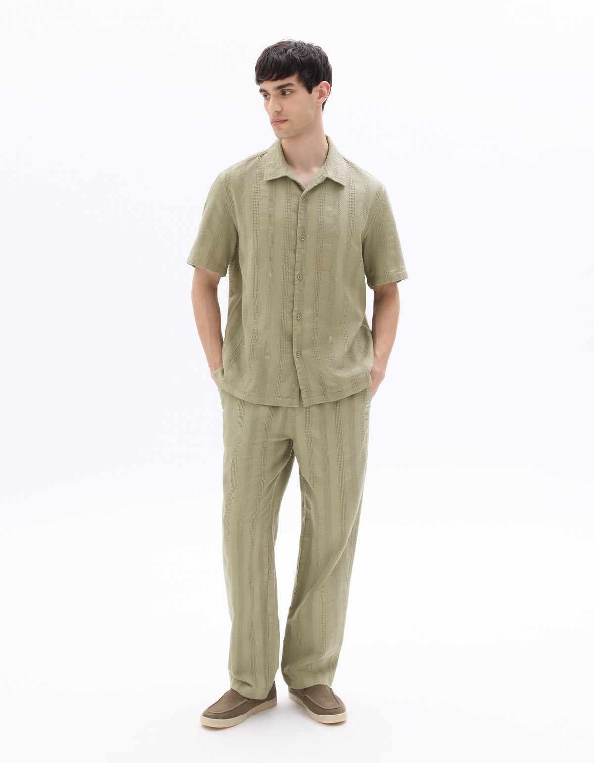 Straight Fit 100% Cotton Solid Casual Trouser - Khaki