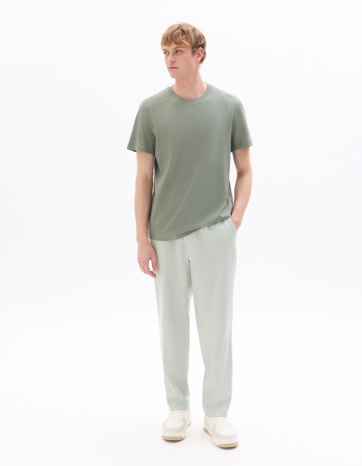 Loose Fit Poly-Cotton Casual Trouser - Green
