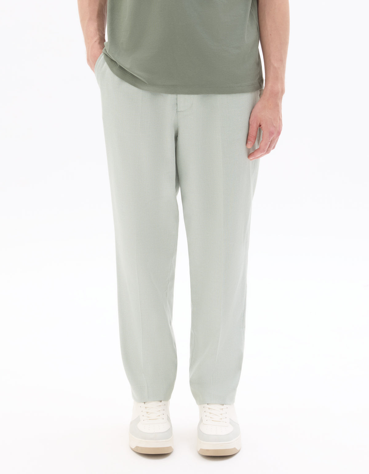 Loose Fit Poly-Cotton Casual Trouser - Green
