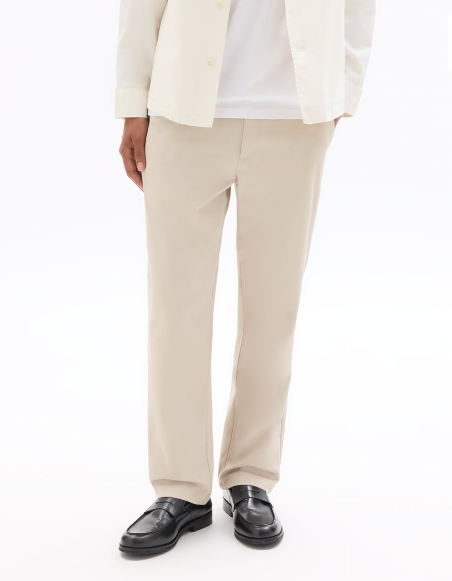 Straight Fit Polyester Casual Trousers - Beige