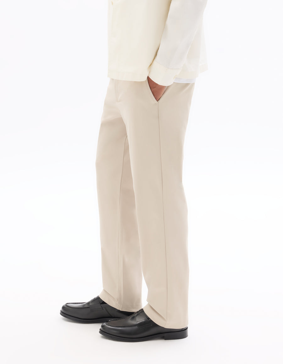 Straight Fit Polyester Casual Trousers - Beige