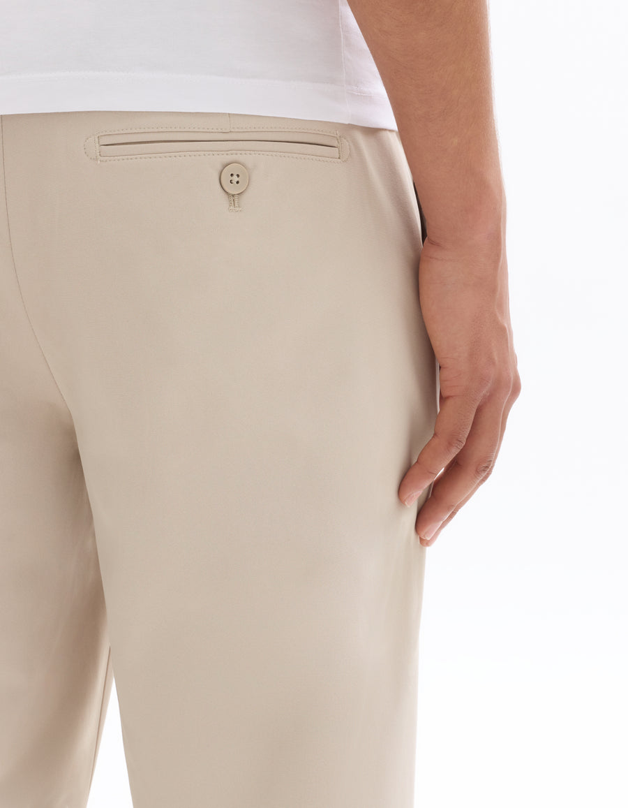 Straight Fit Polyester Casual Trousers - Beige