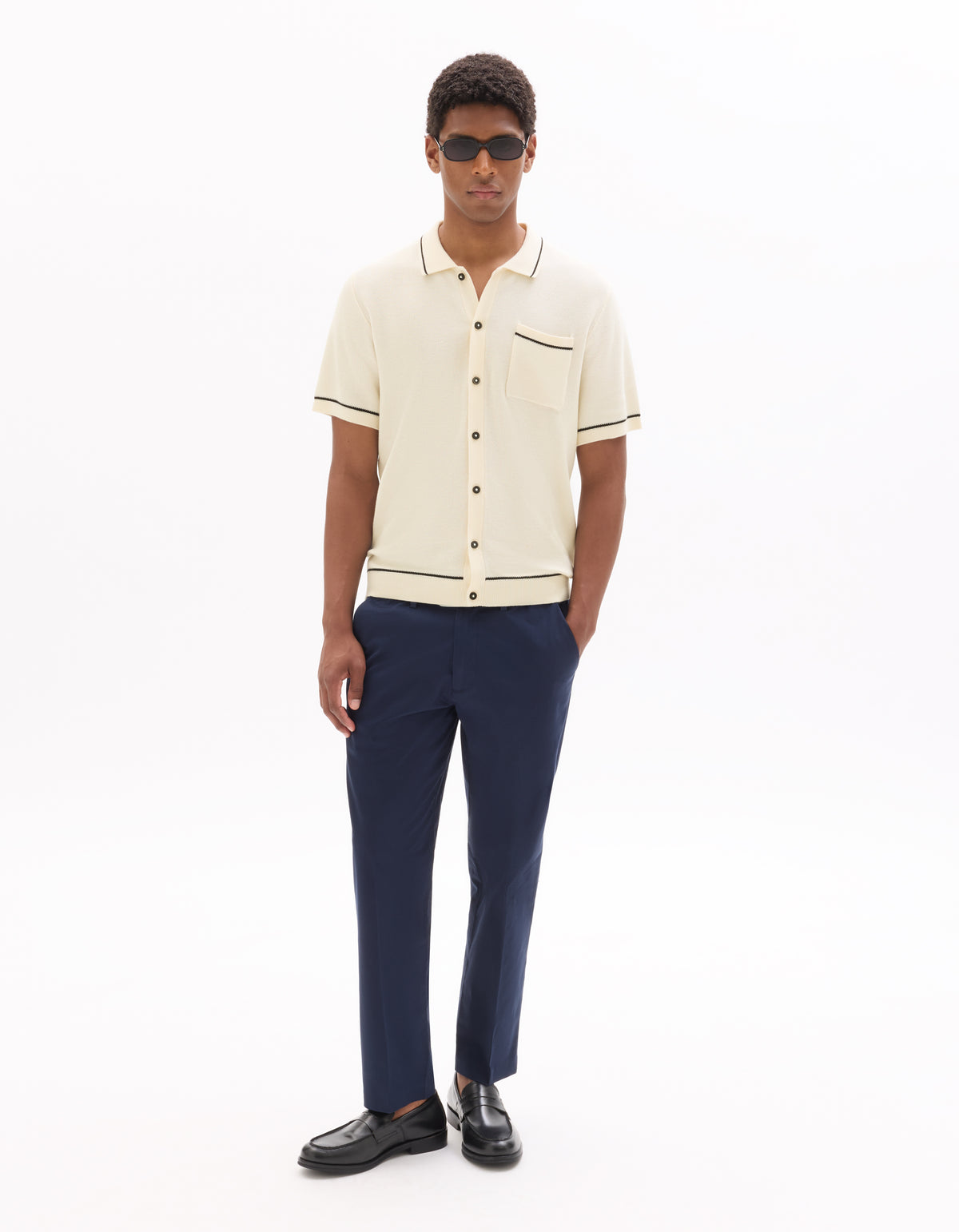 Straight Fit 100% Cotton Solid Casual Trouser - Navy Blue