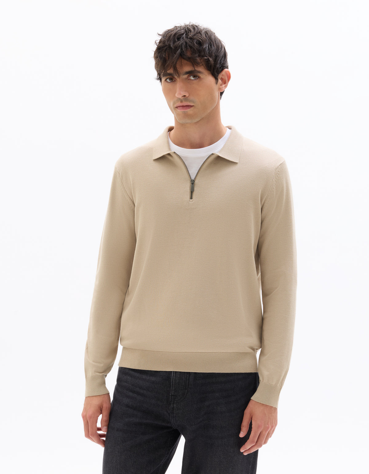 Regular Fit Poly-Cotton Solid Polo Collar Sweaters