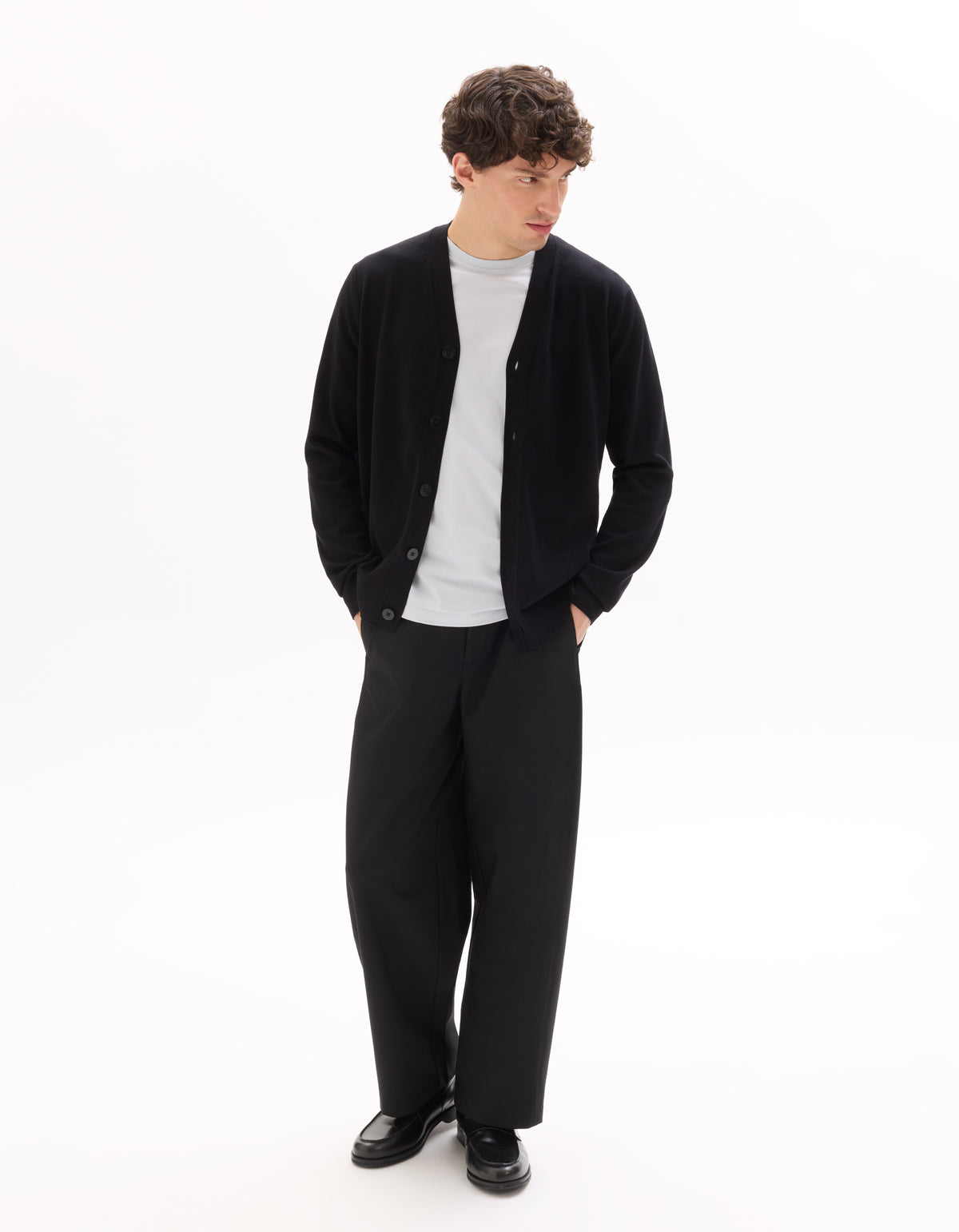 Regular Fit Poly Viscose Knitted V Neck Sweaters - Black