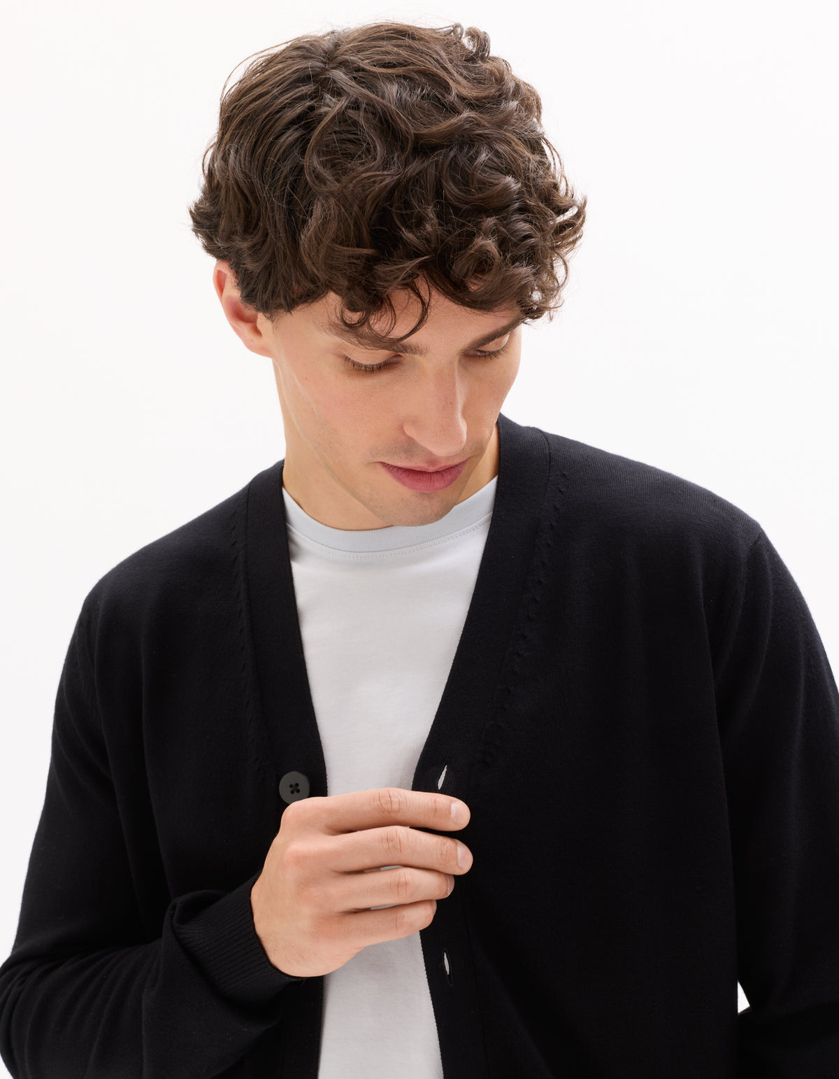 Regular Fit Poly Viscose Knitted V Neck Sweaters - Black