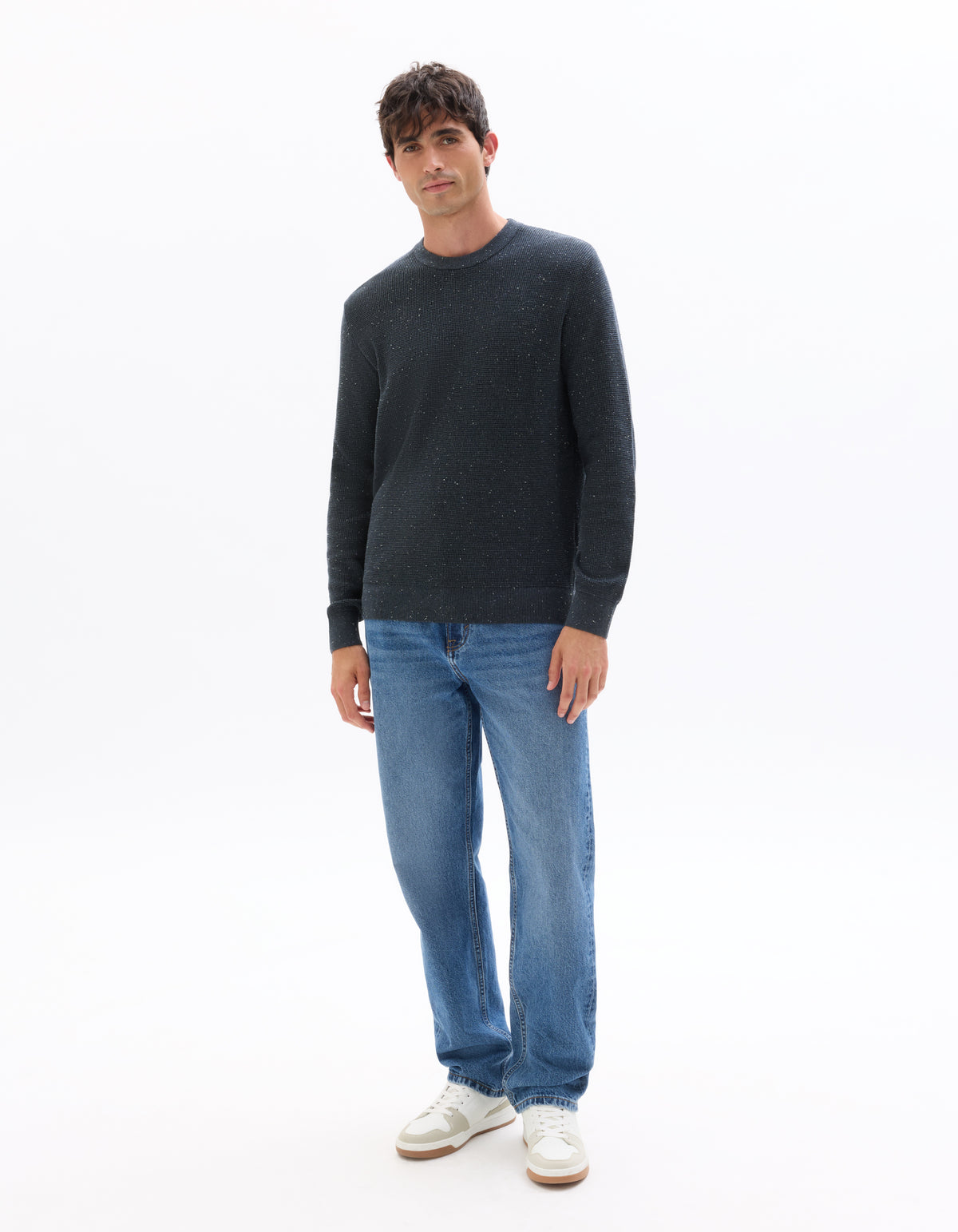 Regular Fit Poly-Cotton Textured Crew Neck Sweaters