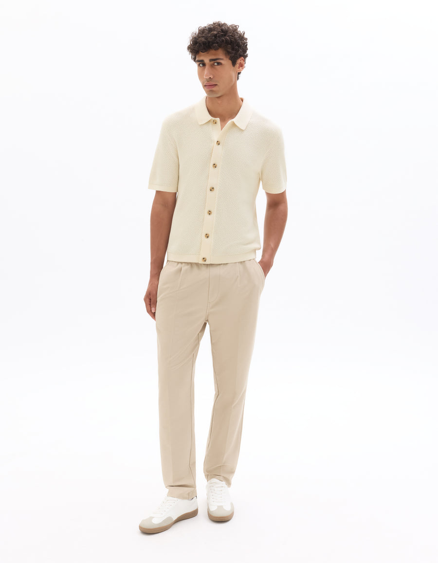 Straight Fit Poly-Cotton Solid Casual Trouser - Beige