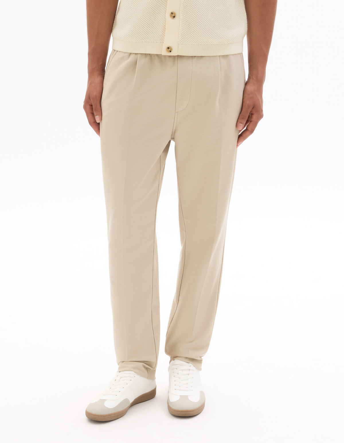Straight Fit Poly-Cotton Solid Casual Trouser - Beige