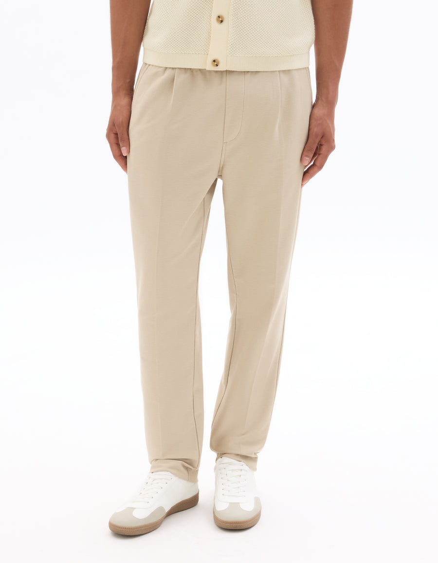 Straight Fit Poly-Cotton Solid Casual Trouser - Beige