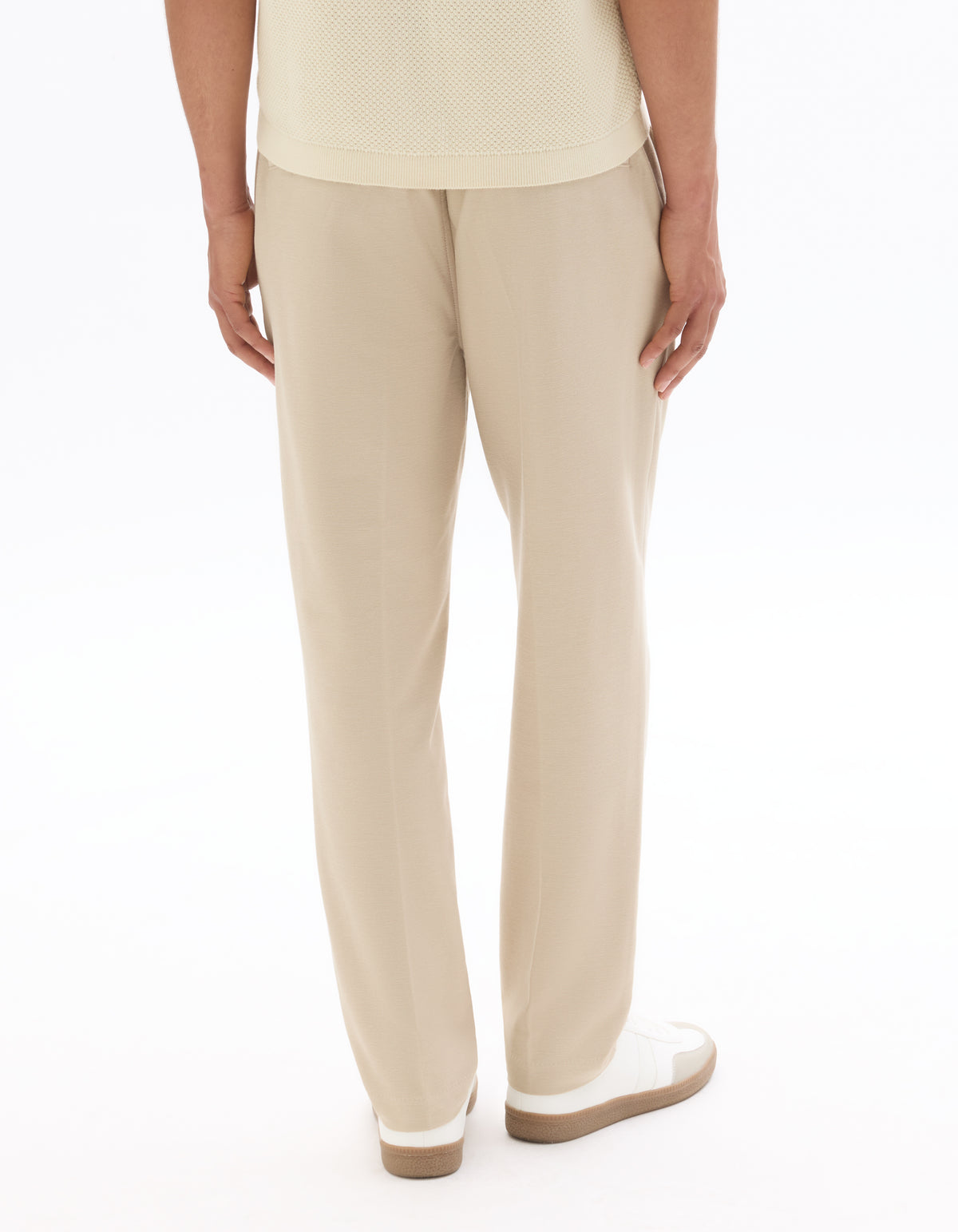 Straight Fit Poly-Cotton Solid Casual Trouser - Beige