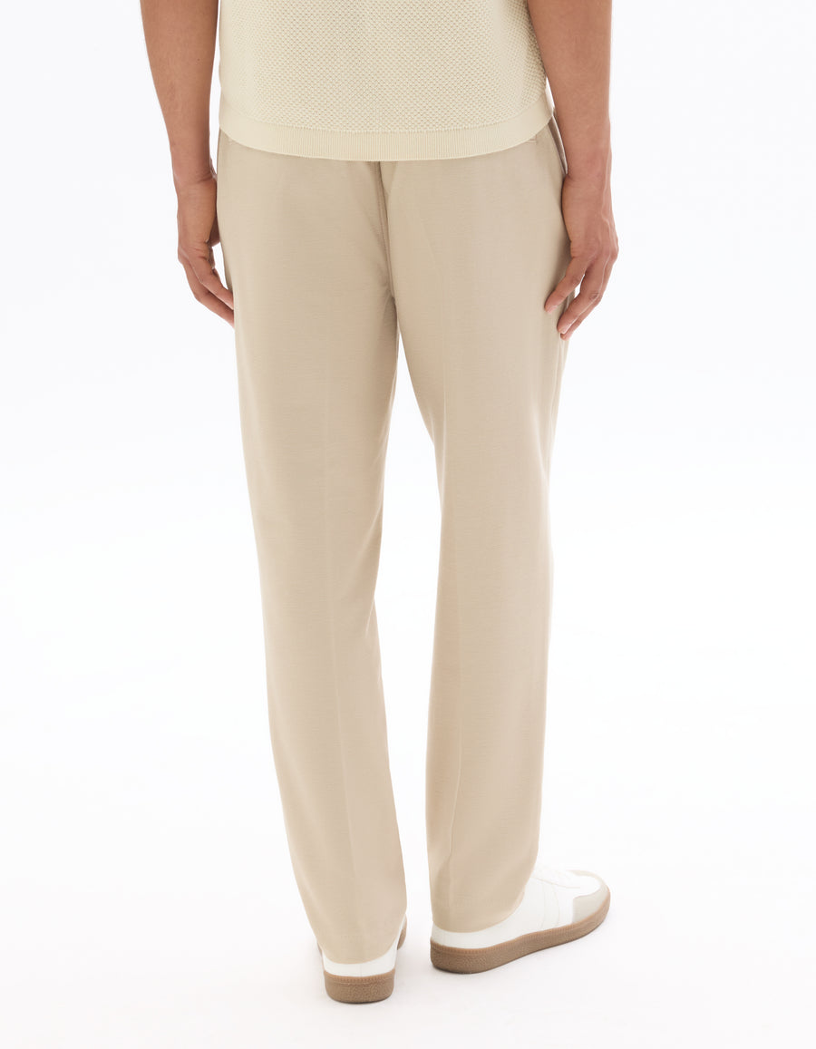 Straight Fit Poly-Cotton Solid Casual Trouser - Beige