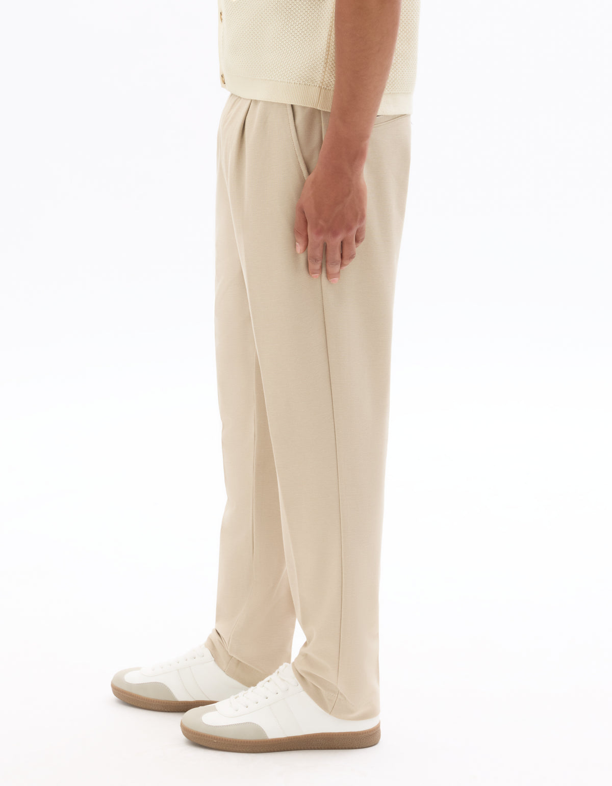 Straight Fit Poly-Cotton Solid Casual Trouser - Beige