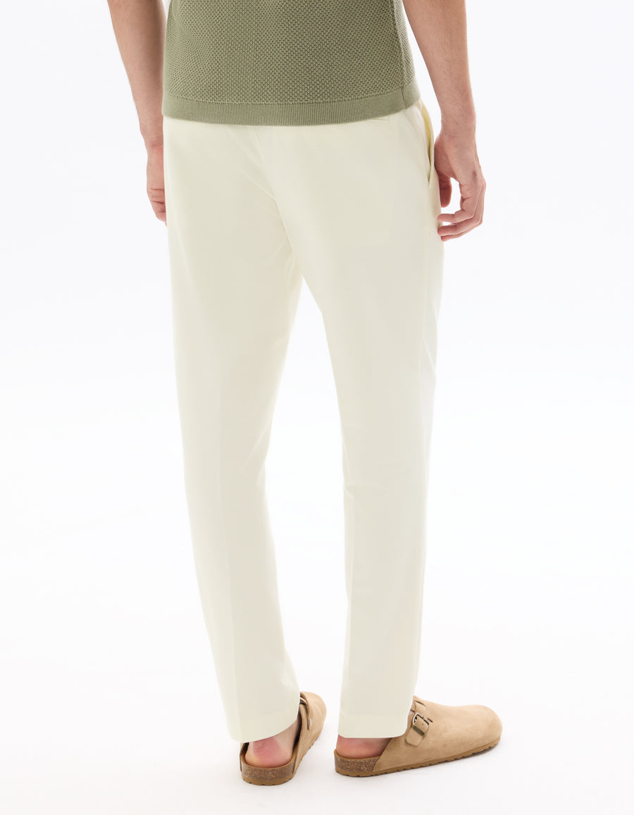 Straight Fit Poly-Cotton Solid Casual Trouser - Off White