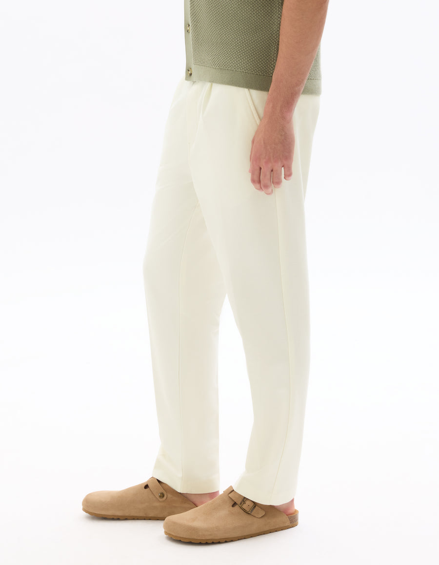 Straight Fit Poly-Cotton Solid Casual Trouser - Off White