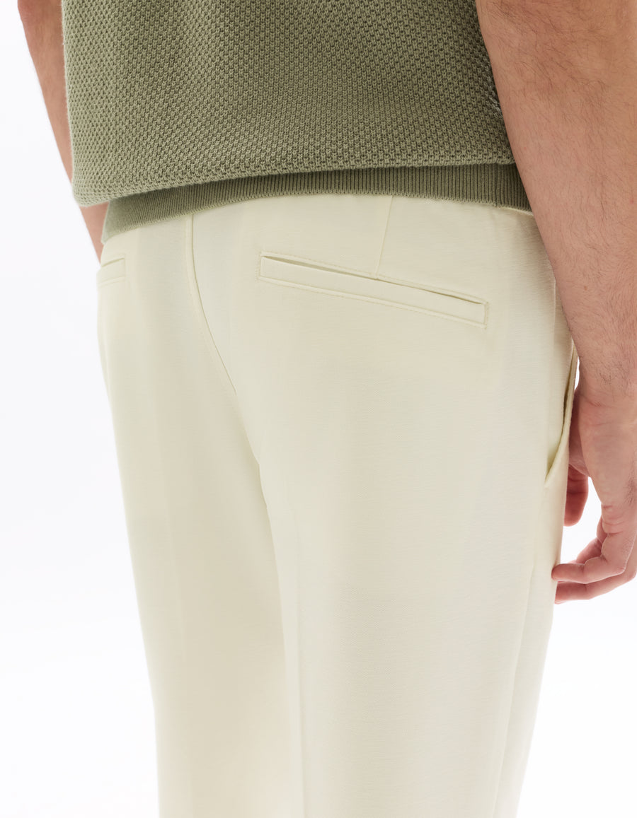 Straight Fit Poly-Cotton Solid Casual Trouser - Off White