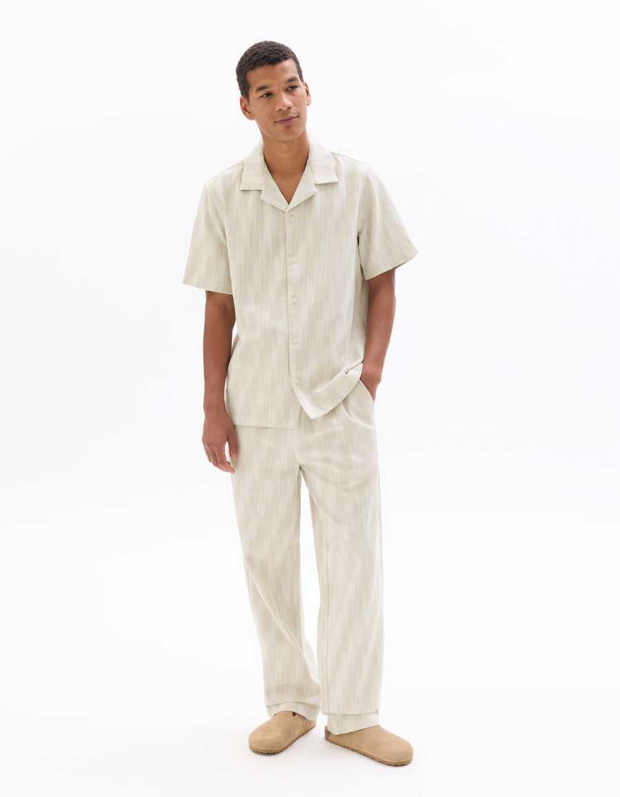 Straight Fit 100% 100% Cotton Printed Casual Trouser - Beige