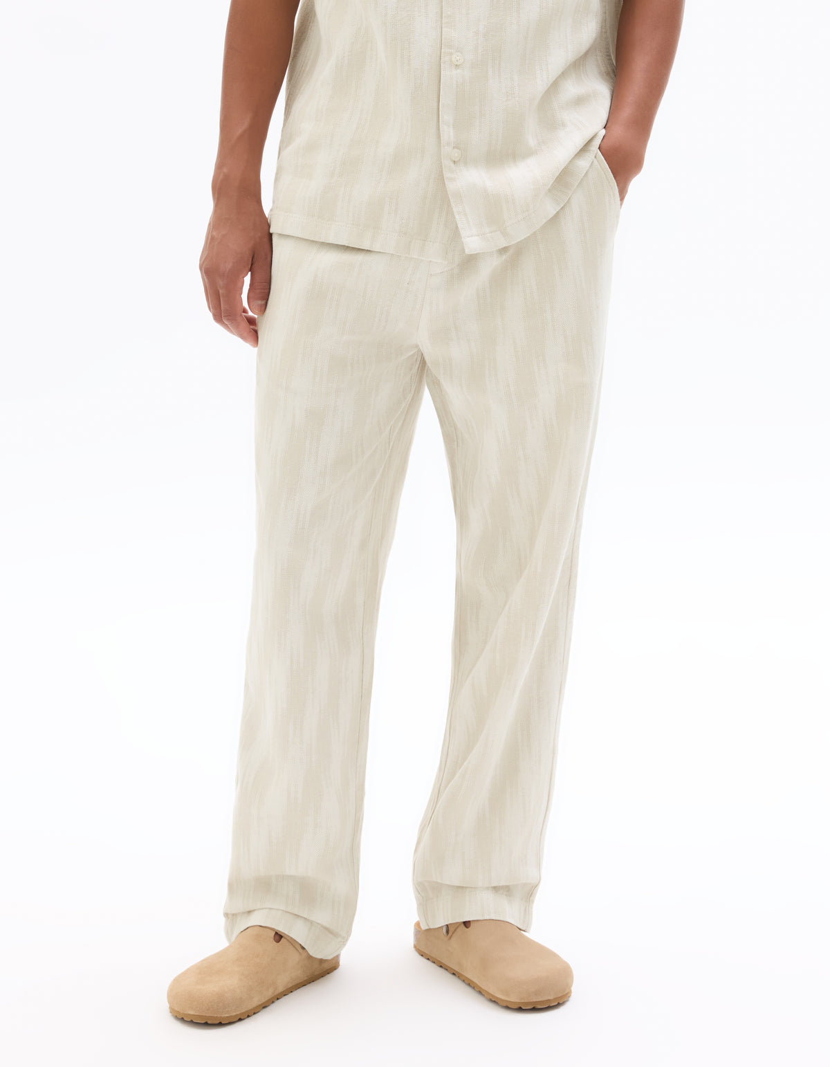 Straight Fit 100% 100% Cotton Printed Casual Trouser - Beige