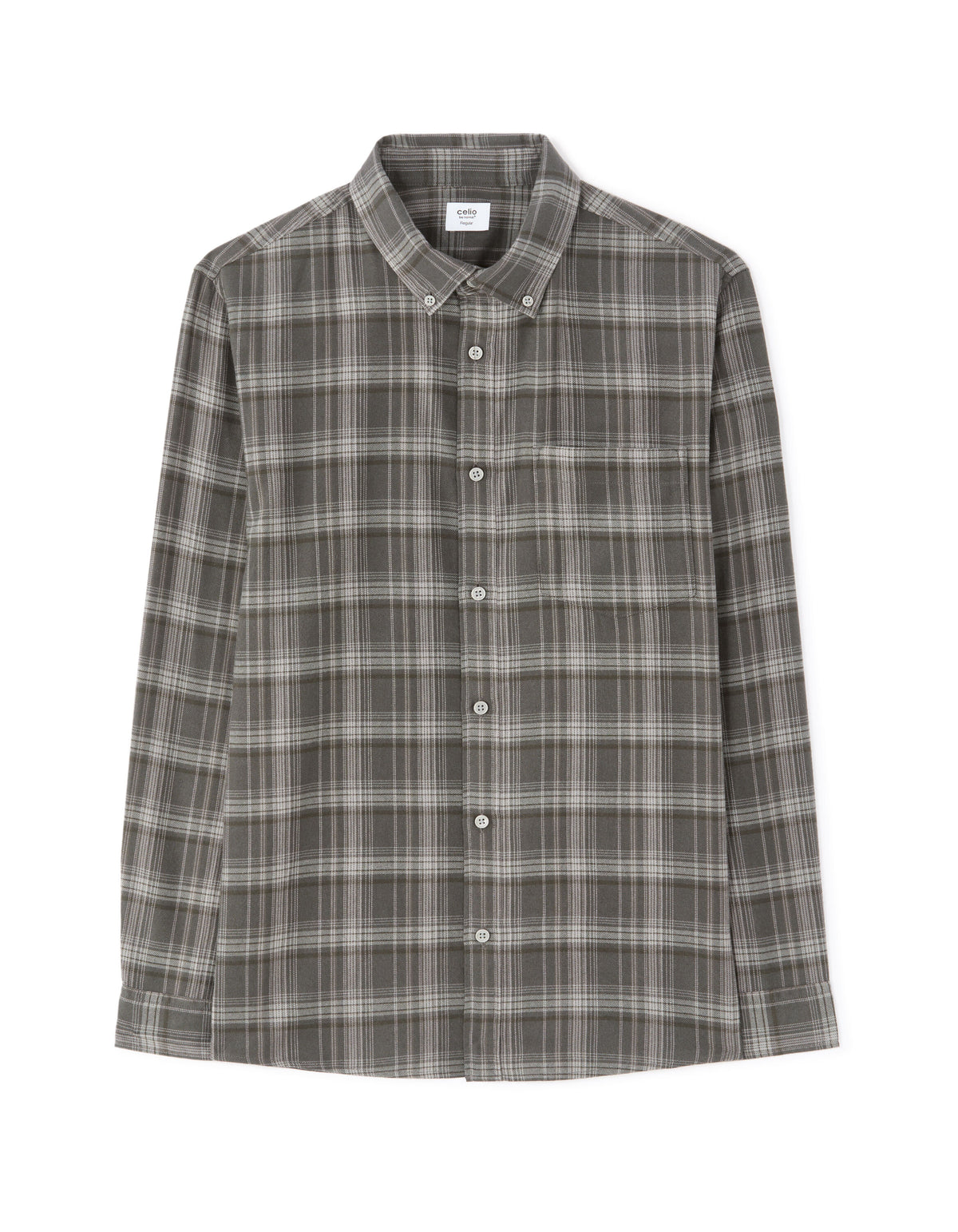 Regular Fit Cotton Blend Checked Spread Collar Shirt - Grey