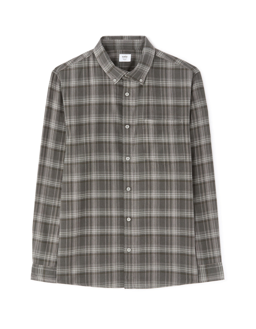 Regular Fit Cotton Blend Checked Spread Collar Shirt - Grey