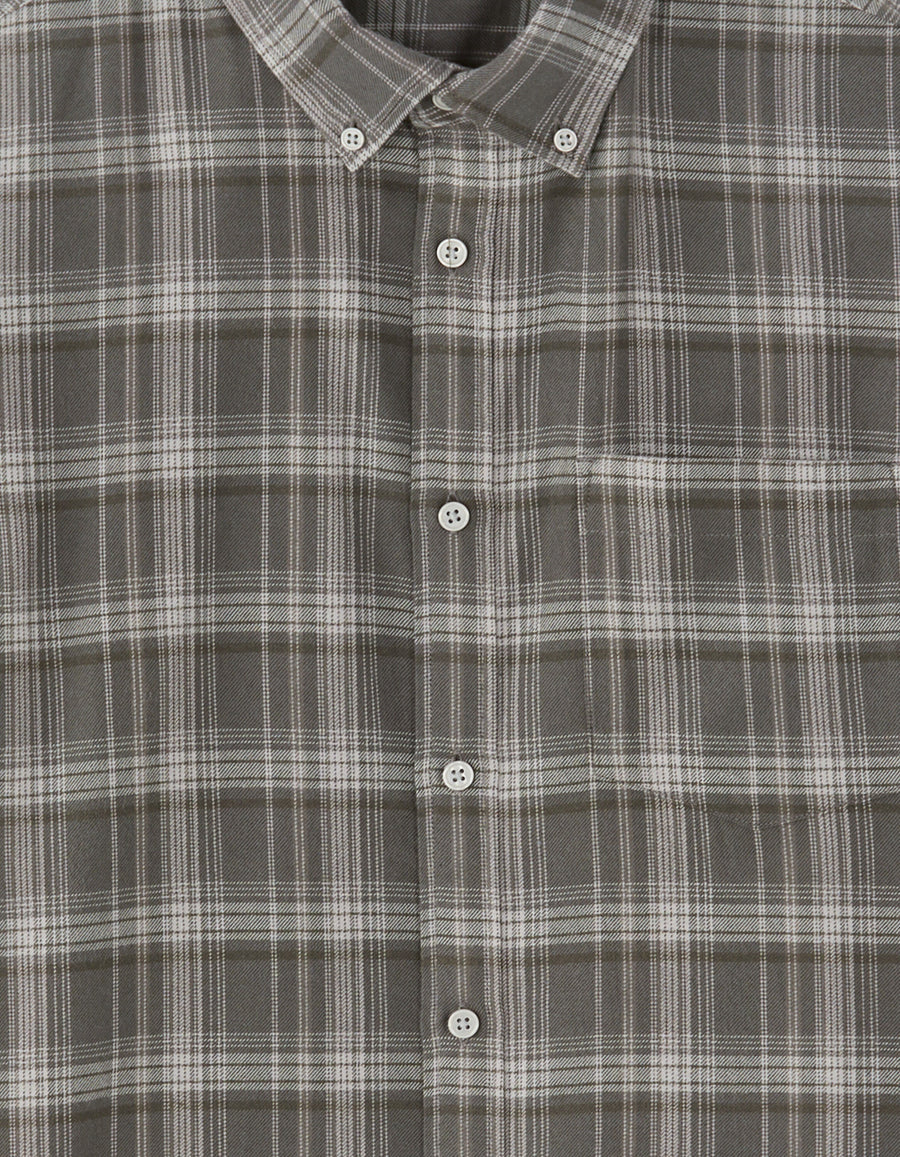Regular Fit Cotton Blend Checked Spread Collar Shirt - Grey