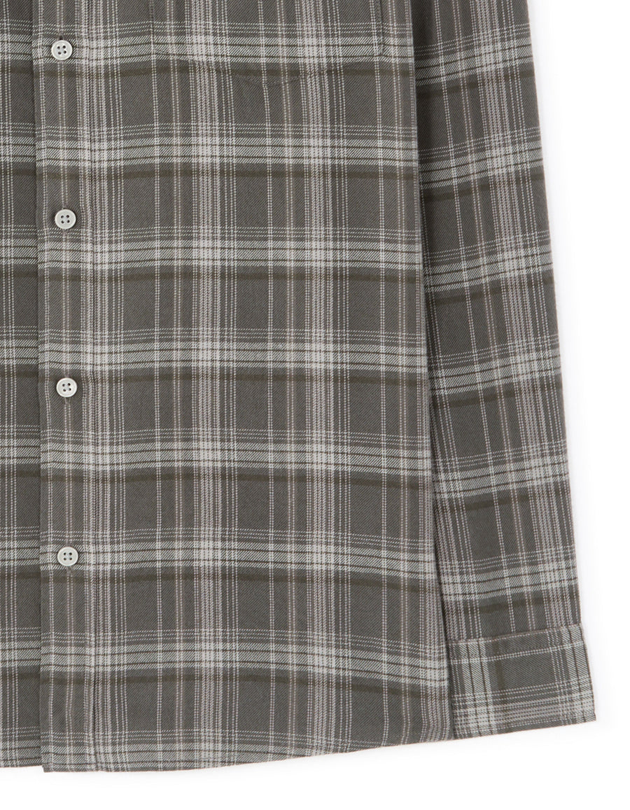 Regular Fit Cotton Blend Checked Spread Collar Shirt - Grey